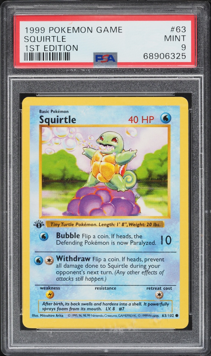 1999 Pokemon Base Set Shadowless 1st Edition Squirtle #63 PSA 9 MINT