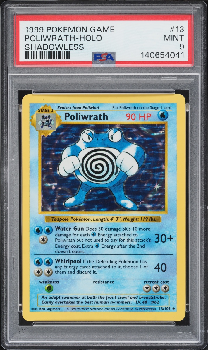 1999 Pokemon Base Set Shadowless Holo Poliwrath #13 PSA 9 MINT