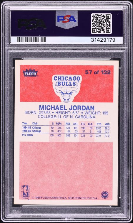 1986 Fleer Basketball Michael Jordan ROOKIE #57 PSA 10 GEM MINT
