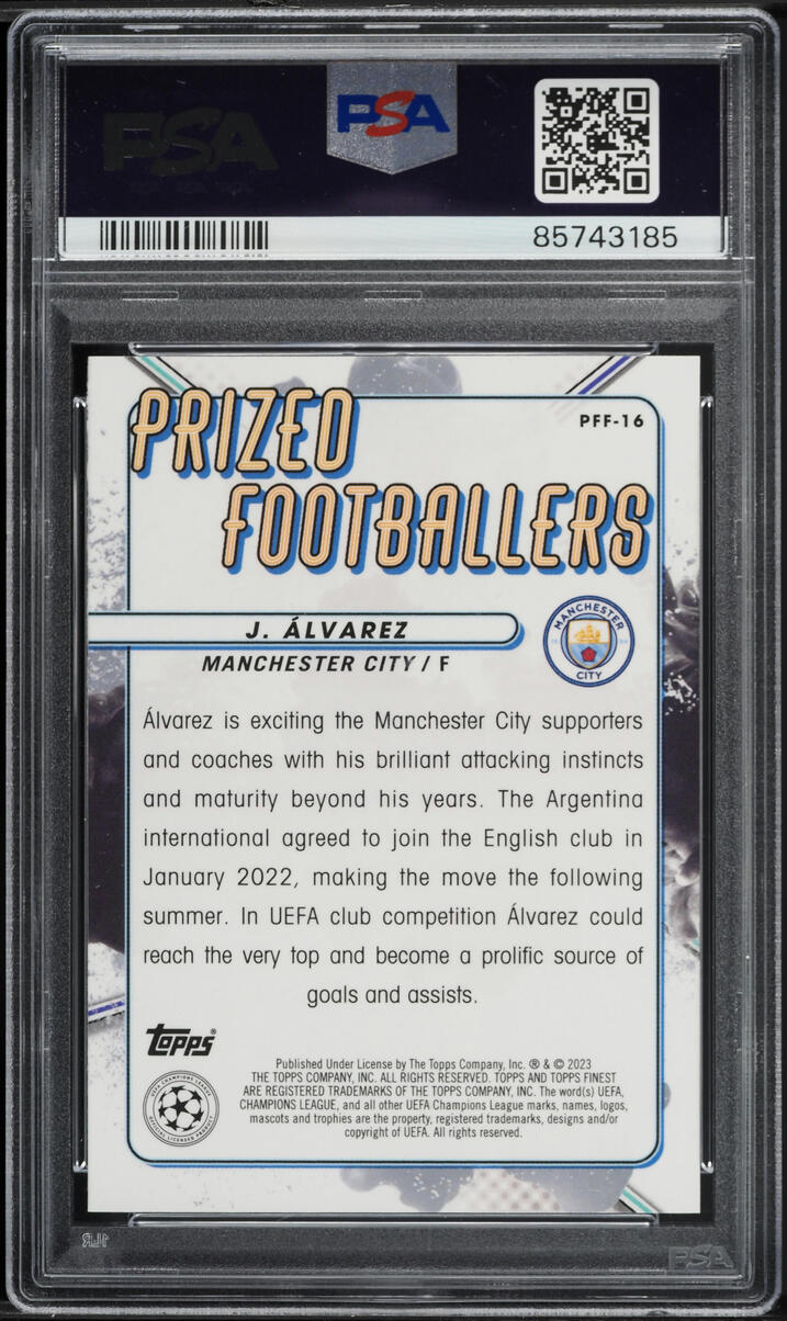 2022 Finest UEFA Prized Footballers Fusion Yellow & Red Julian Alvarez ROOKIE #PFF-16 PSA 10