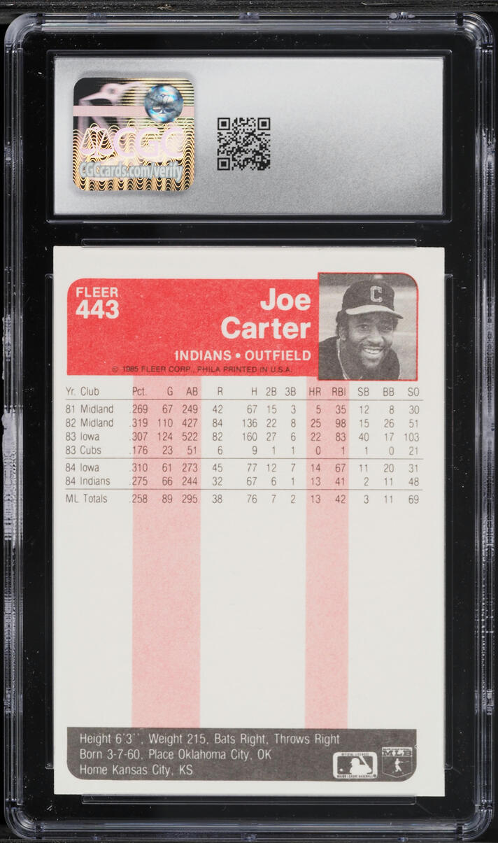 1985 Fleer Joe Carter #443 CGC 8 NM-MT