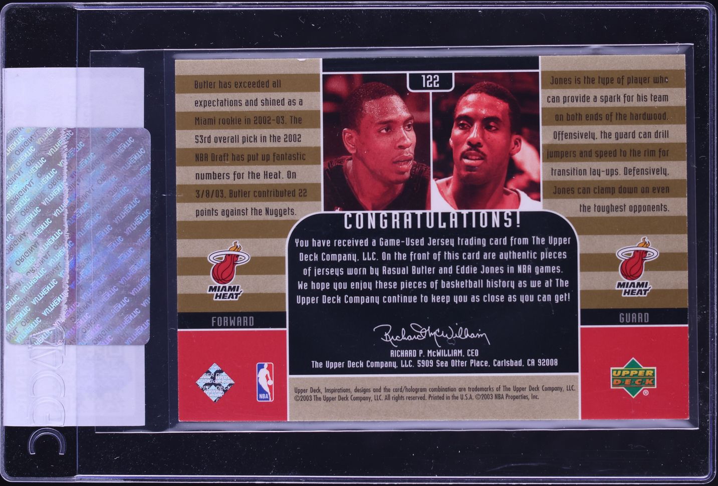 2002 Upper Deck Inspirations Dual Rasual Butler & Eddie Jones PATCH /1500 #122 CGC AUTH