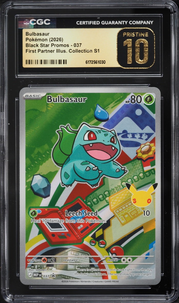 2026 Pokemon Mega Promo First Partner Illustration S1 Full Art Bulbasaur #37 CGC 10 PRISTINE — graded slab, front