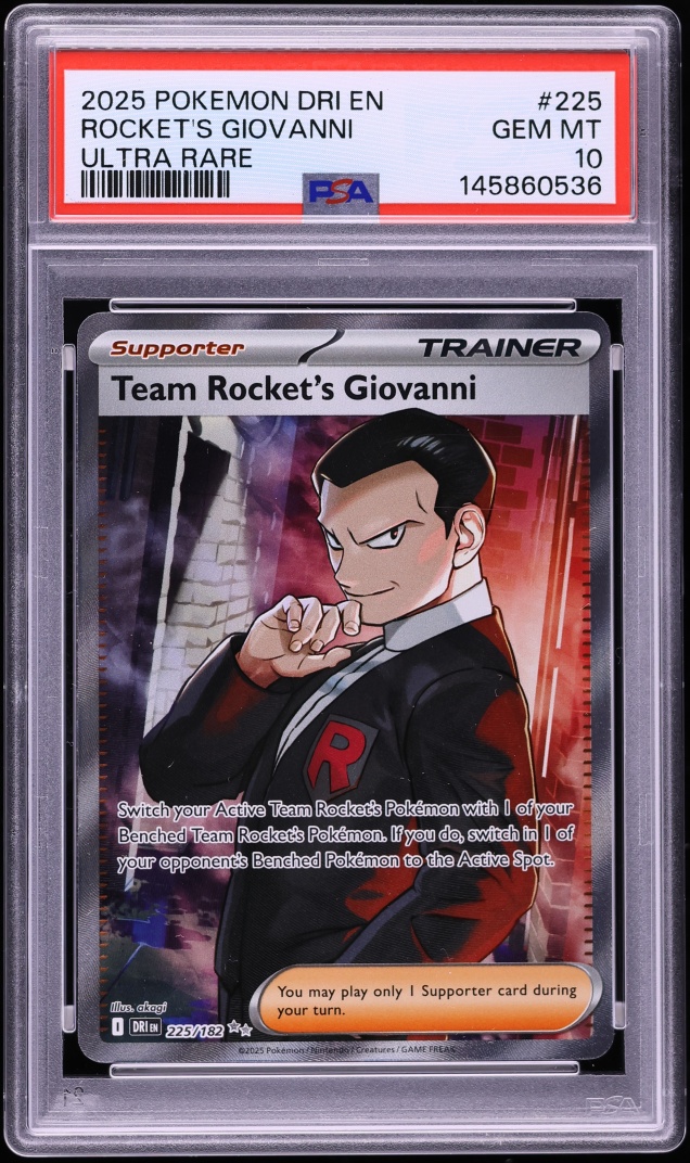 2025 Pokemon SV Destined Rivals Full Art Team Rocket's Giovanni #225 PSA 10 GEM MINT