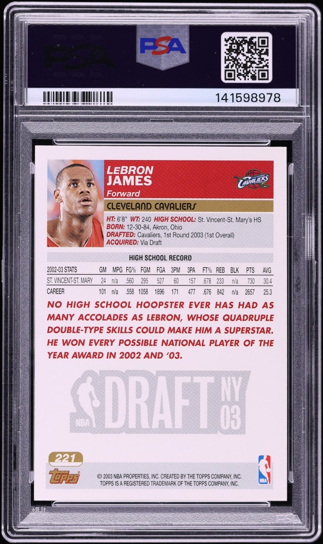 2003 Topps Collection LeBron James ROOKIE #221 PSA 9 MINT