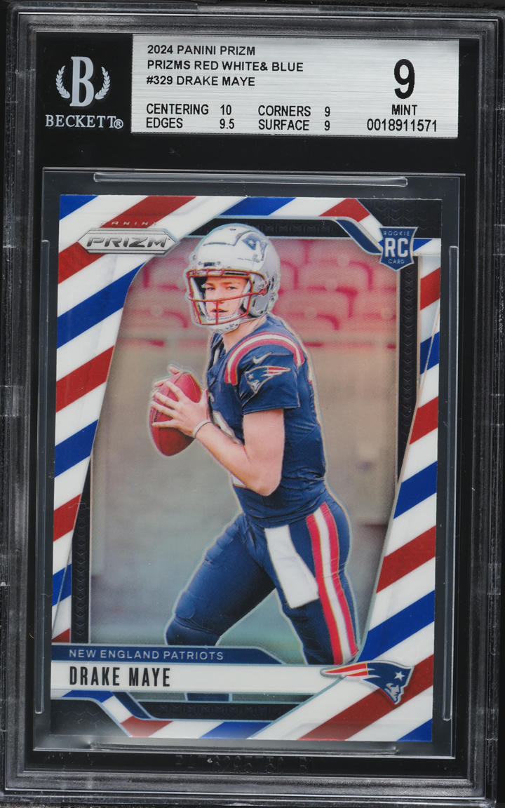 2024 Panini Prizm Red White & Blue Drake Maye ROOKIE #329 BGS 9 MINT