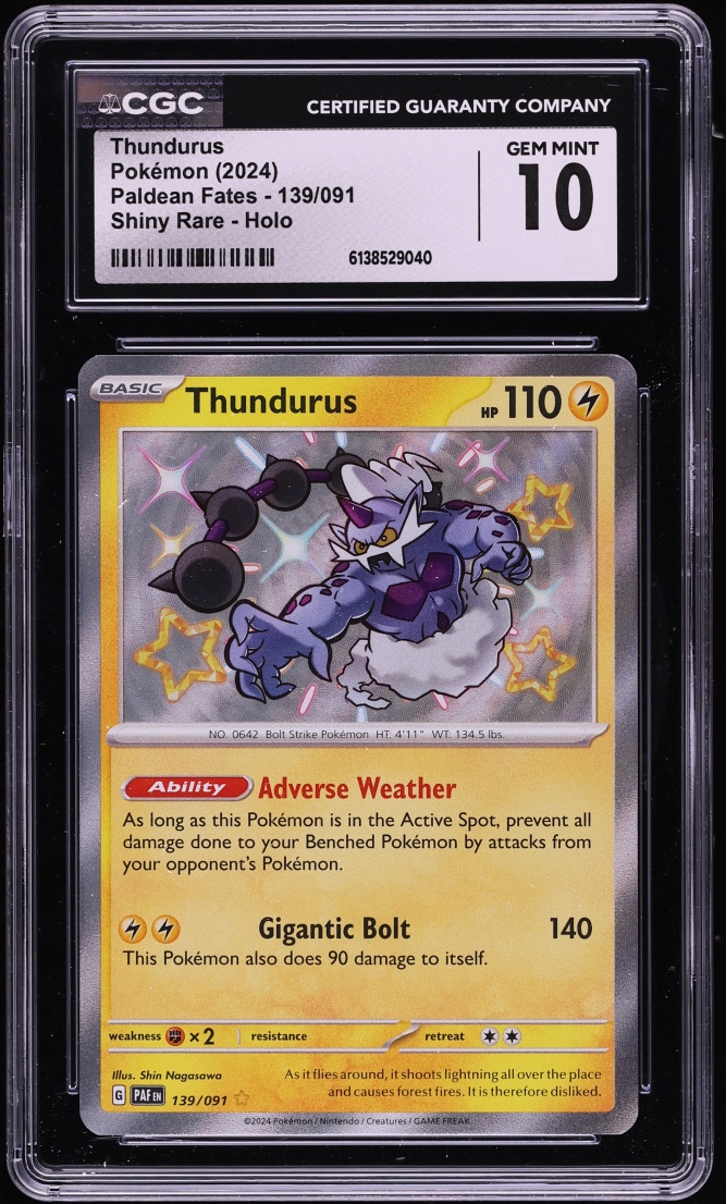 2024 Pokemon Scarlet & Violet Paldean Fates Shiny Thundurus #139 CGC 10 GEM MINT