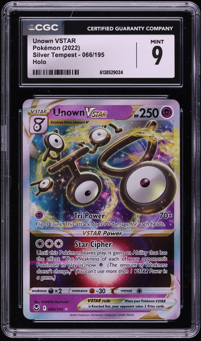 2022 Pokemon Sword & Shield Silver Tempest Holo Unown VSTAR #66 CGC 9 MINT