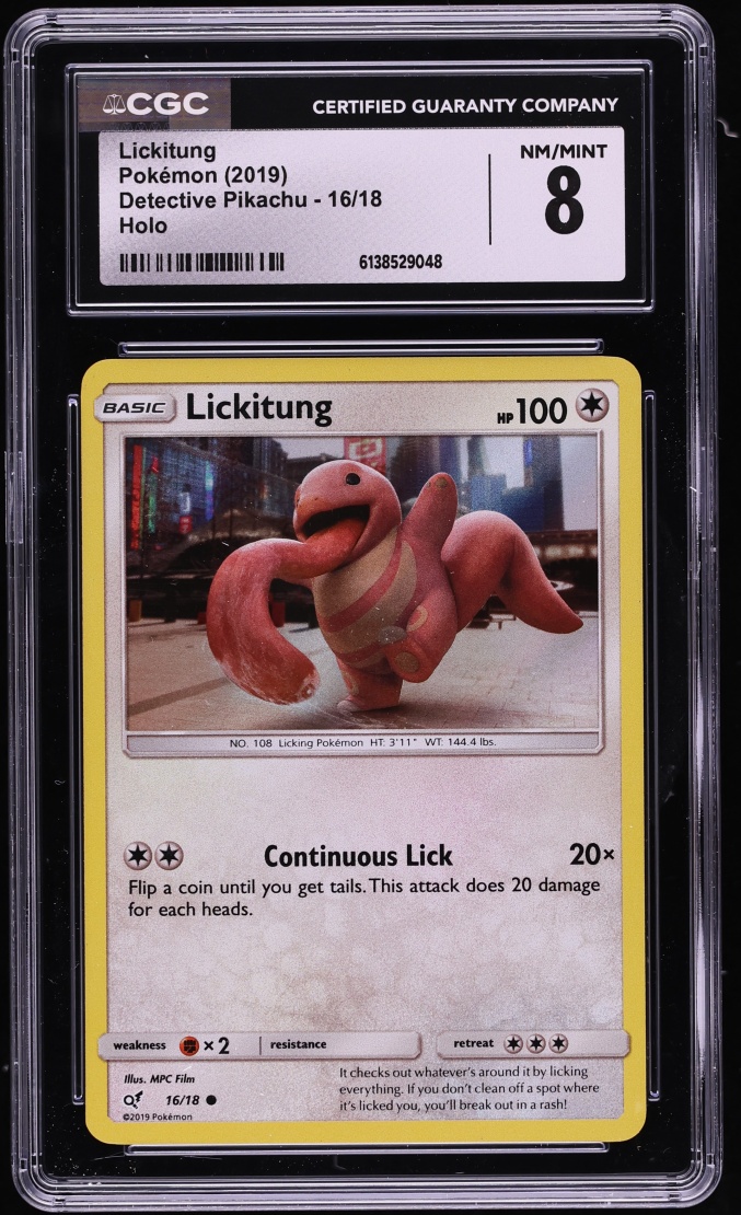 2019 Pokemon Sun & Moon Detective Pikachu Holo Lickitung #16 CGC 8 NM-MT
