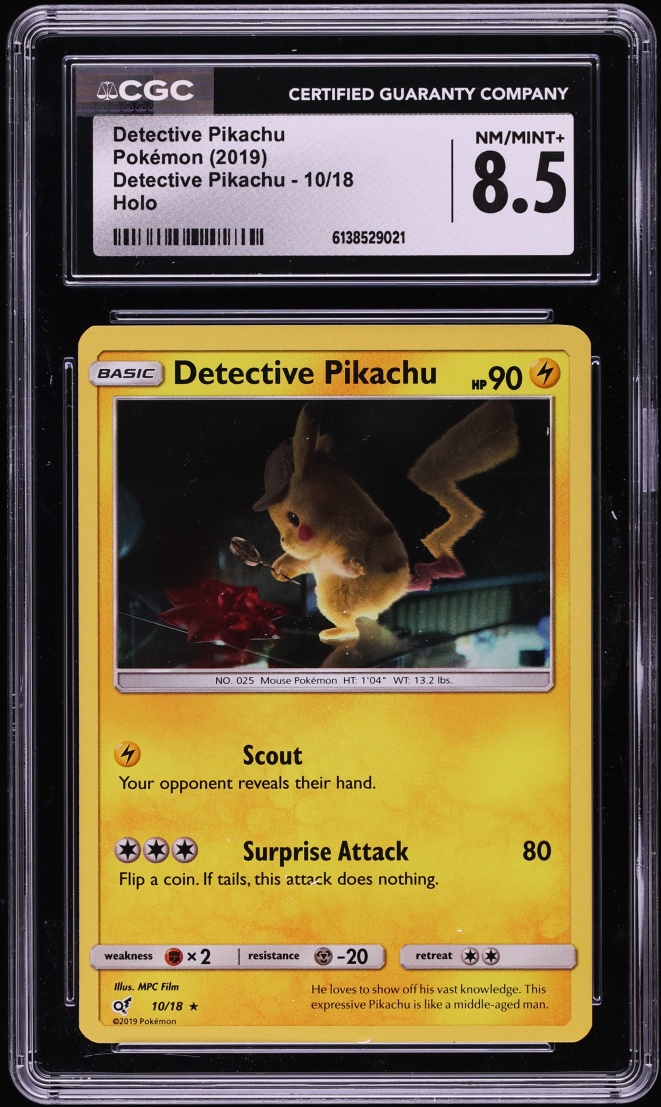 2019 Pokemon Sun & Moon Holo Detective Pikachu #10 CGC 8.5 NM-MT+