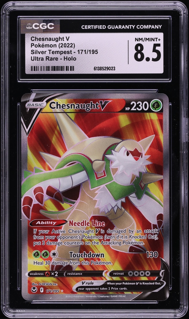 2022 Pokemon Sword & Shield Silver Tempest Full Art Chesnaught V #171 CGC 8.5 NM-MT+