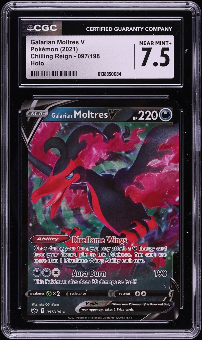2021 Pokemon Sword & Shield Chilling Reign Alt Art Galarian Moltres V #97 CGC 7.5 NRMT+