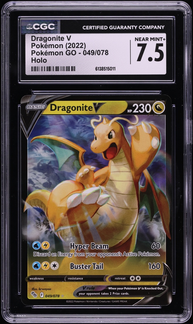 2022 Pokemon Sword & Shield GO Holo Dragonite V #49 CGC 7.5 NRMT+