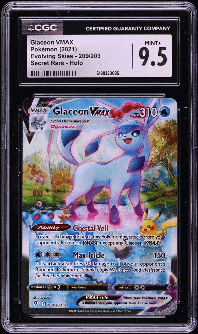 2021 Pokemon Sword & Shield Evolving Skies Full Art Glaceon VMAX #209 CGC 9.5 MINT+