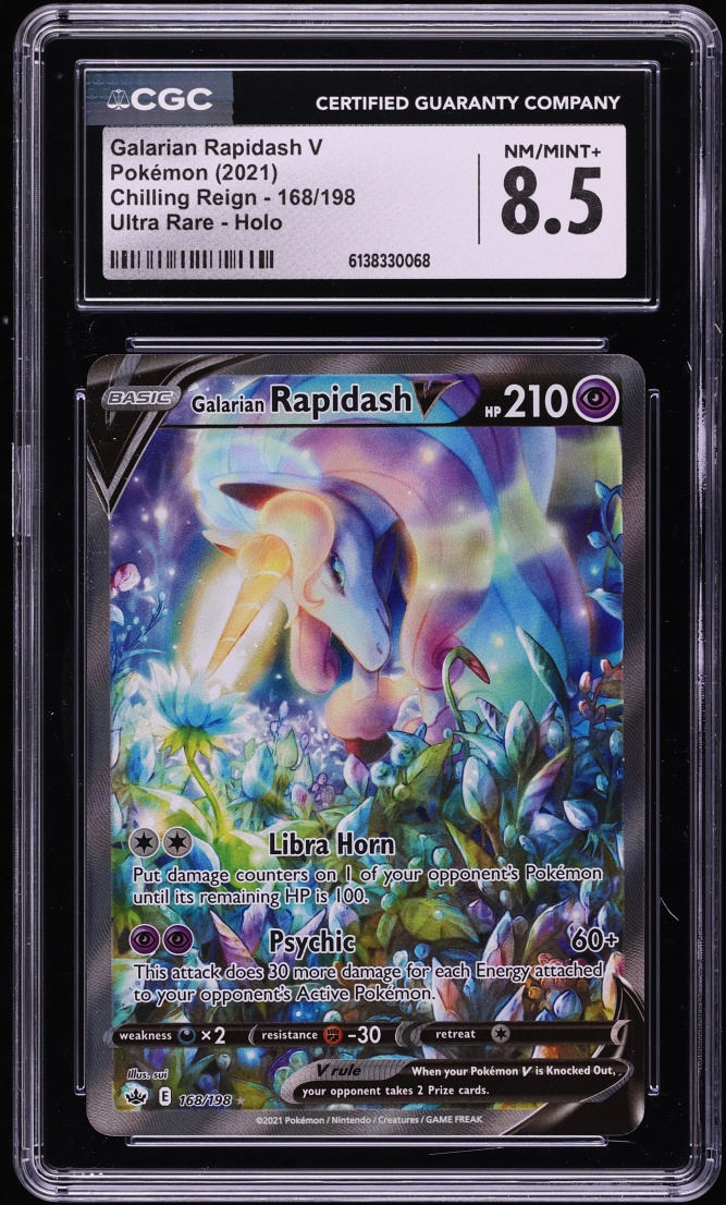 2021 Pokemon Sword & Shield Chilling Reign Full Art Galarian Rapidash V #168 CGC 8.5 NM-MT+