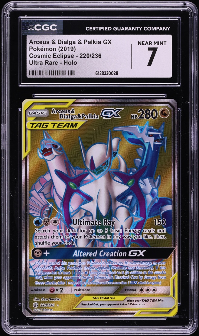 2019 Pokemon Sun & Moon Cosmic Eclipse Full Art Arceus Dialga Palkia GX #220 CGC 7 NRMT