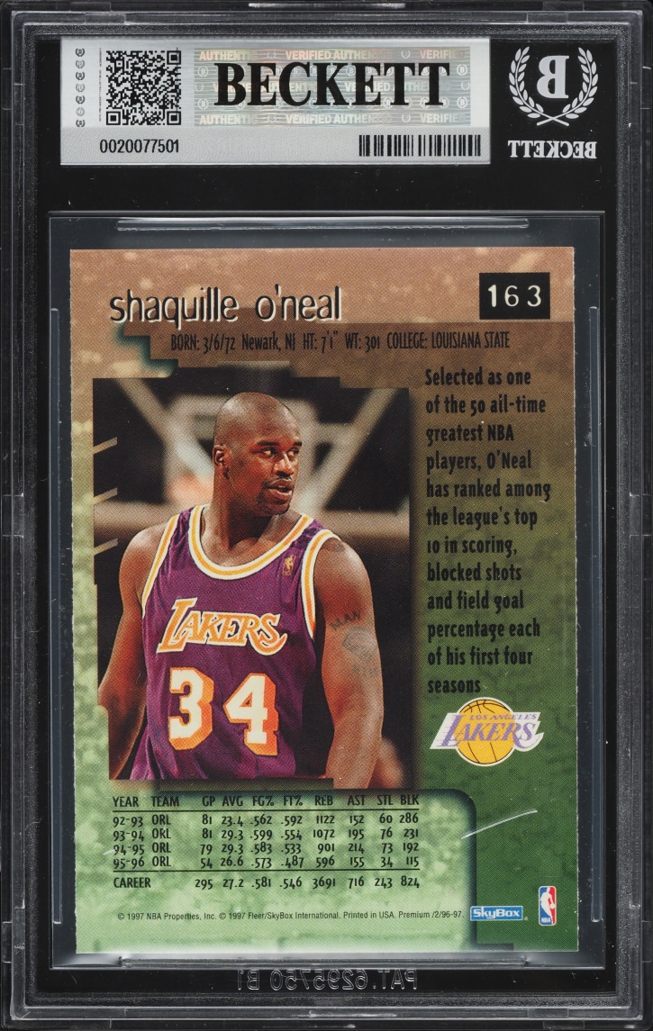 1996 Skybox Premium Rubies Shaquille O'Neal #163 BGS 8.5 NM-MT+