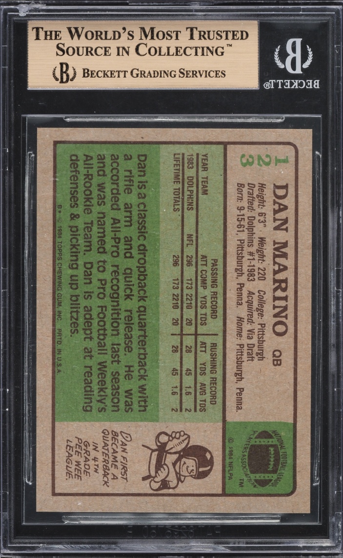 1984 Topps Football Dan Marino ROOKIE #123 BGS 10 PRISTINE