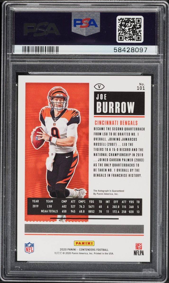 2020 Panini Contenders Team Helmet Joe Burrow ROOKIE AUTO DNA 10 #101 PSA 9 MINT