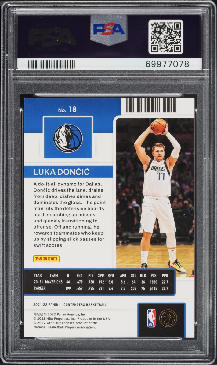 2021 Panini Contenders Championship Luka Doncic 1/1 #18 PSA 9 MINT