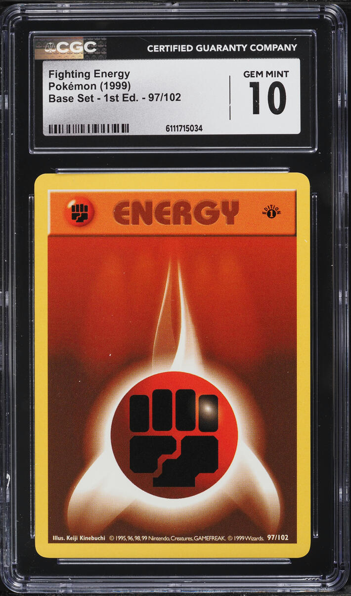1999 Pokemon Base Set Shadowless 1st Edition Fighting Energy #97 CGC 10 GEM MINT