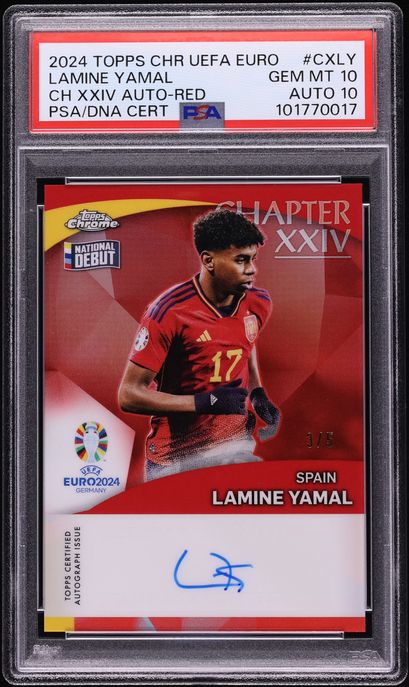 2024 Topps Chrome UEFA Euro Chapter XXIV National Debut Red Lamine Yamal AUTO DNA 10 /5 PSA 10