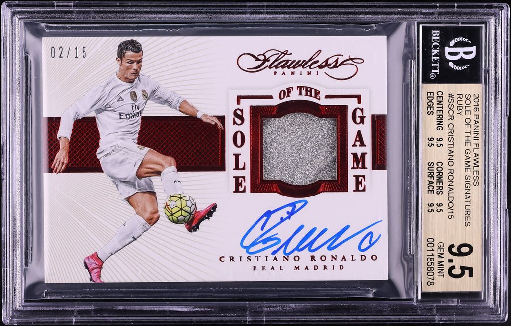 2015 Panini Flawless Sole Of The Game Ruby Cristiano Ronaldo RELIC AUTO /15 #SS-CR7 BGS 9.5 GEM