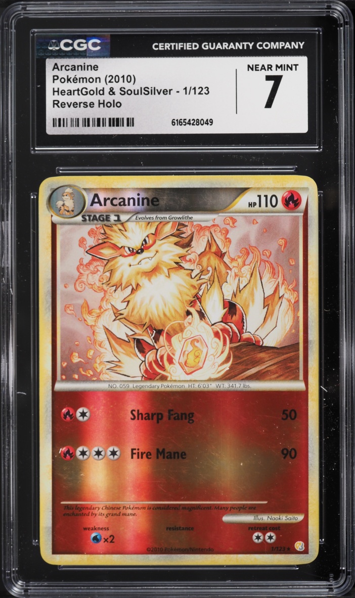 2010 Pokemon Heartgold & Soulsilver Reverse Holo Arcanine #1 CGC 7 NRMT