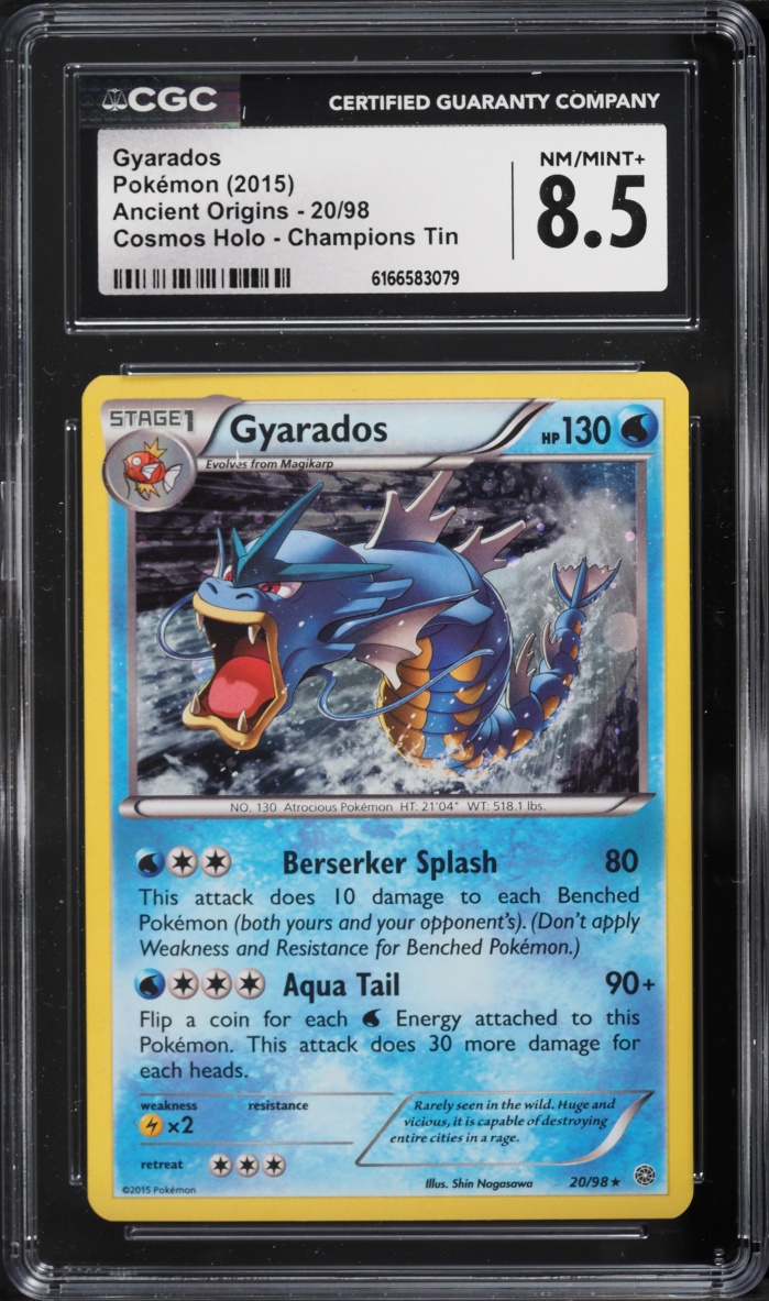 2015 Pokemon XY Ancient Origins Champions Tin Cosmos Holo Gyarados #20 CGC 8.5 NM-MT+