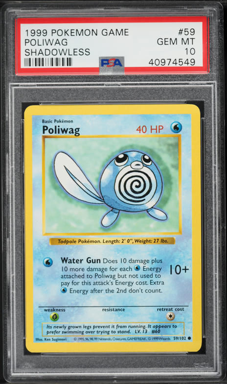 1999 Pokemon Base Set Shadowless 1st Edition Poliwag #59 PSA 9