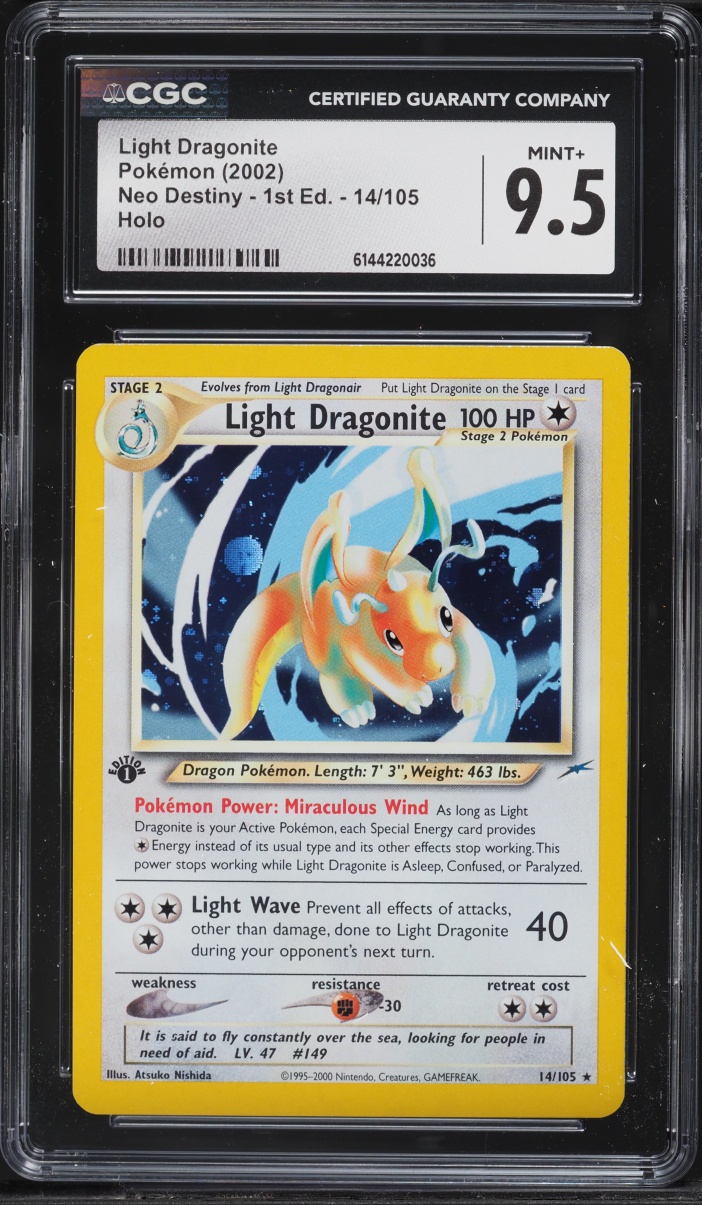 2002 Pokemon Neo Destiny 1st Edition Holo Light Dragonite #14 CGC 9.5 MINT+