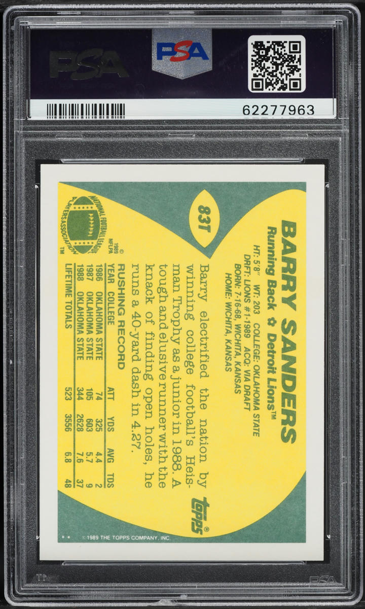 1989 Topps Traded Barry Sanders ROOKIE #83T PSA 10 GEM MINT