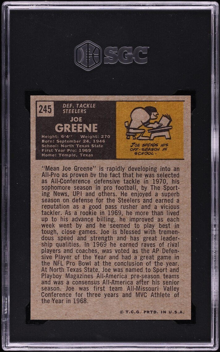 1971 Topps Football Joe Greene ROOKIE #245 SGC 8.5 NM-MT+