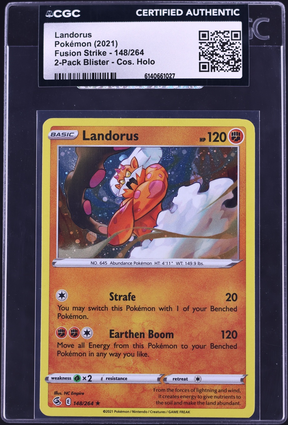 2021 Pokemon Sword & Shield Fusion Strike 2-Pack Blister Cosmos Holo Landorus #148 CGC AUTH