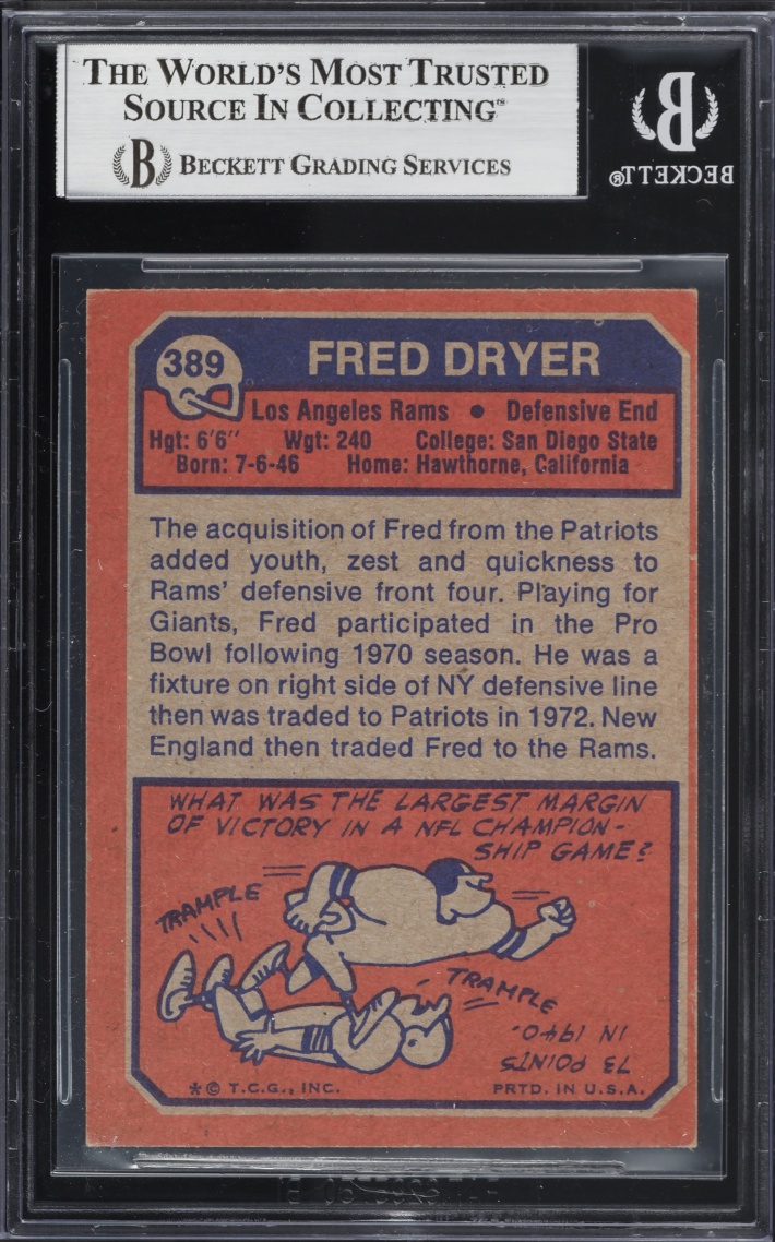 1973 Topps Football Fred Dryer #389 BGS 6 EXMT