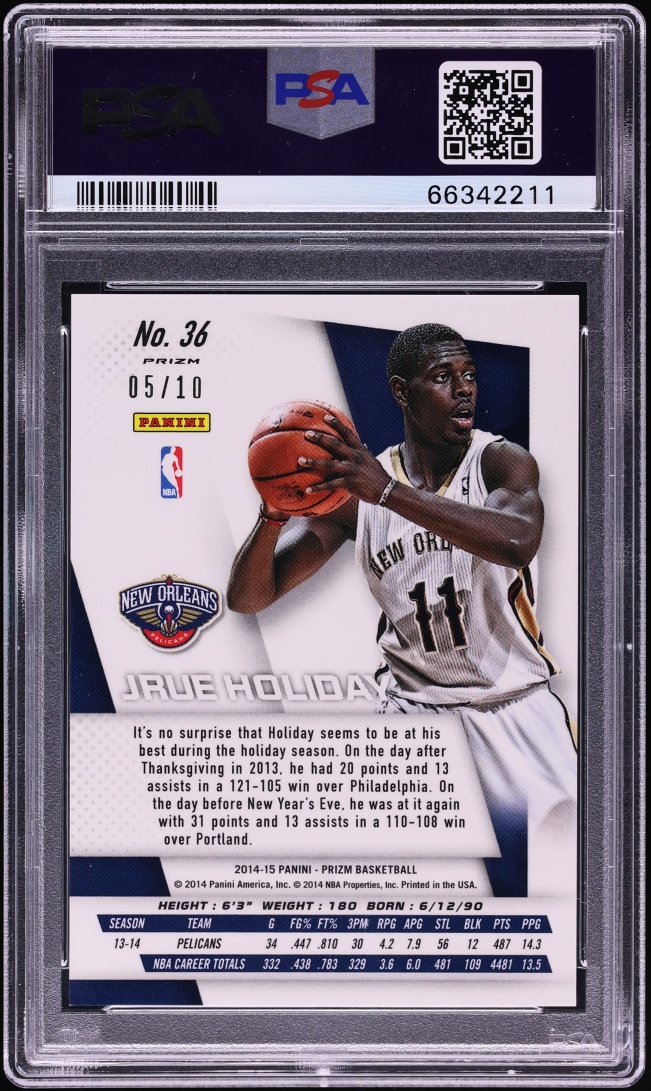 2014 Panini Prizm Gold Jrue Holiday /10 #36 PSA 10 GEM MINT - Photo 2