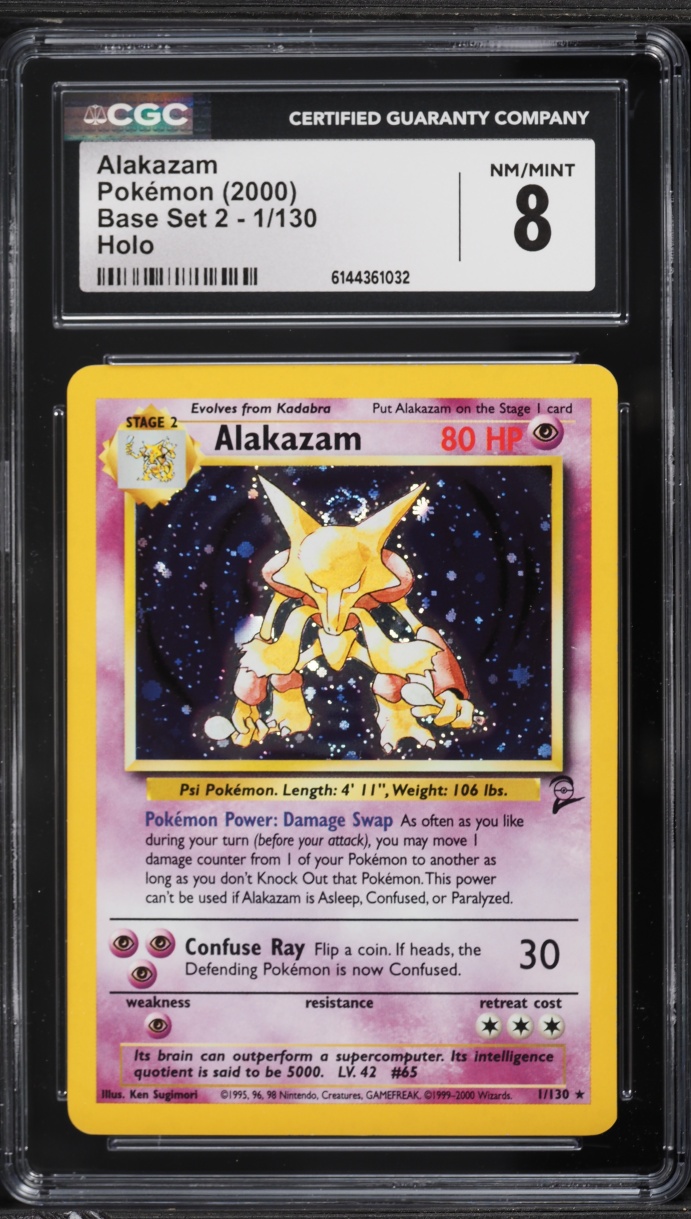 2000 Pokemon Base Set 2 Holo Alakazam #1 CGC 8 NM-MT