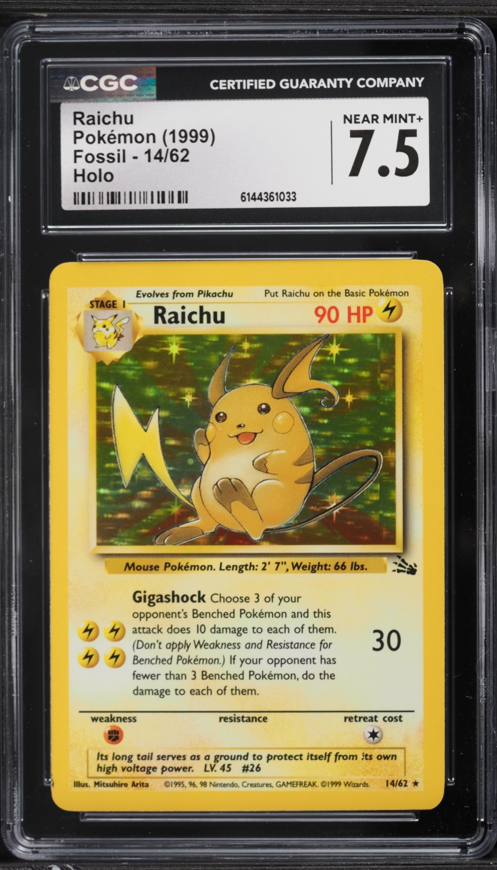 1999 Pokemon Fossil Holo Raichu #14 CGC 7.5 NRMT+