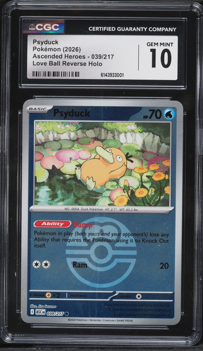 2026 Pokemon Mega Evolution Ascended Heroes Love Ball Reverse Holo Psyduck #39 CGC 10 GEM MINT
