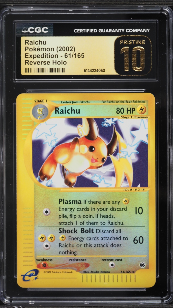 2002 Pokemon Expedition Reverse Holo Raichu #61 CGC 10 PRISTINE