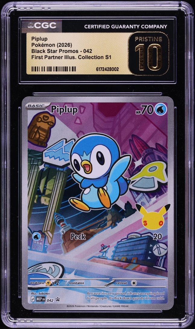 2026 Pokemon Mega Promo First Partner Illustration Full Art Piplup #42 CGC 10 PRISTINE