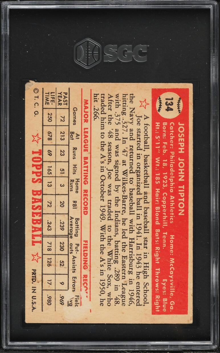 1952 Topps Joe Tipton #134 SGC 1.5 FR