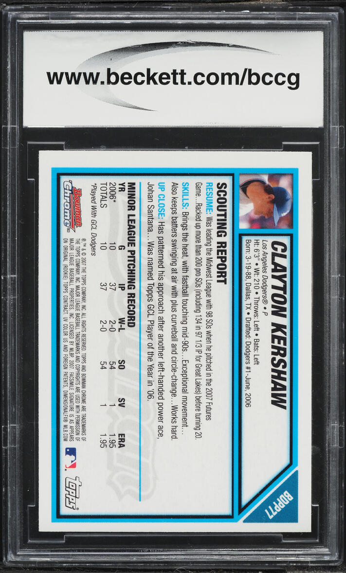 2007 Bowman Chrome Draft Future's Game Clayton Kershaw ROOKIE #BDPP77 BCCG 10