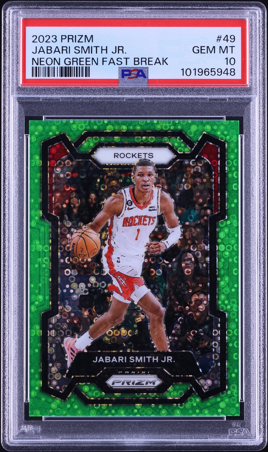 2023 Panini Prizm Neon Green Fast Break Jabari Smith Jr. 5/5 #49 PSA 10 GEM MINT