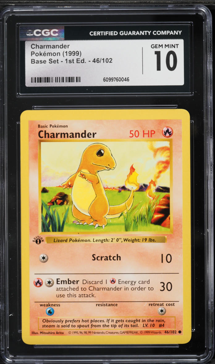 1999 Pokemon Base Set Shadowless 1st Edition Charmander #46 CGC 10 GEM MINT