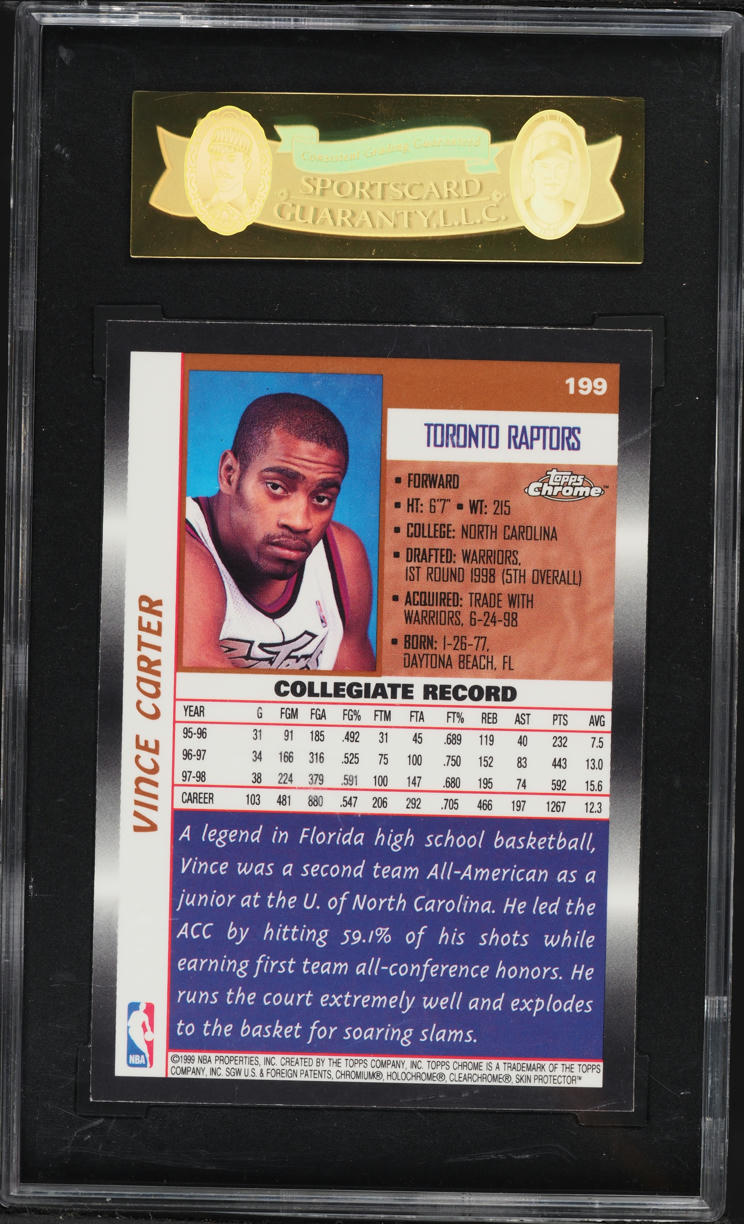 1998 Topps Chrome Vince Carter ROOKIE #199 SGC 8.5 NM-MT+