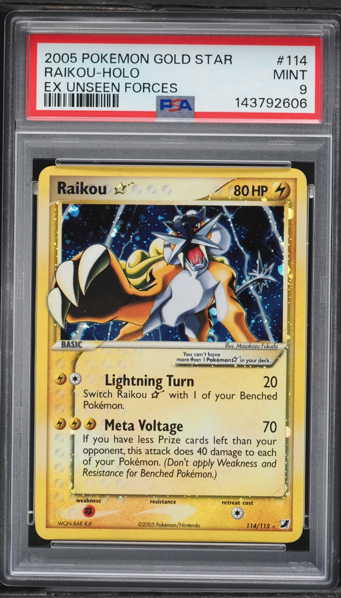 2005 Pokemon EX Unseen Forces Holo Raikou Gold Star #114 PSA 9 MINT