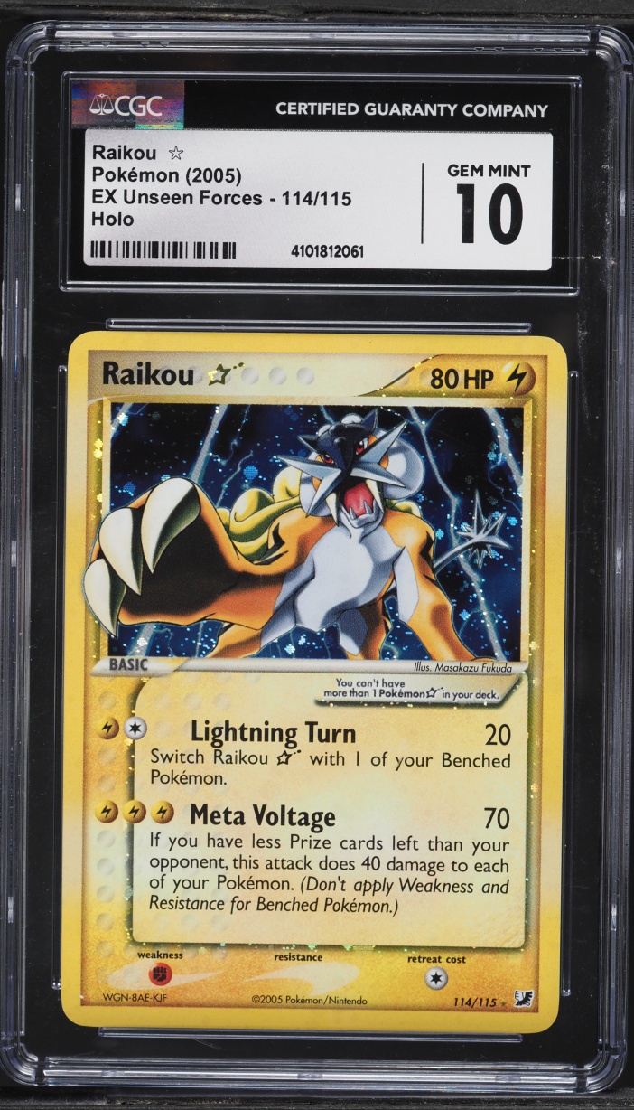 2005 Pokemon EX Unseen Forces Holo Raikou Gold Star #114 CGC 10 GEM MINT