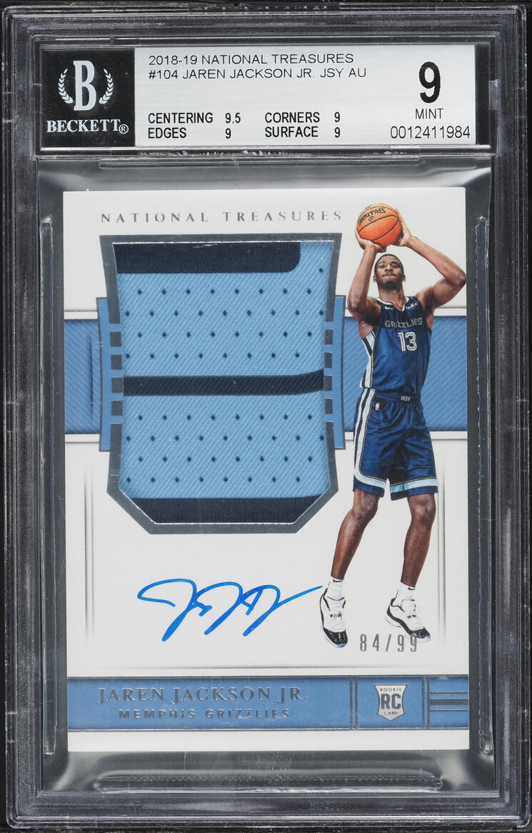 2018 National Treasures Jaren Jackson Jr. ROOKIE PATCH AUTO /99 #104 BGS 9 MINT