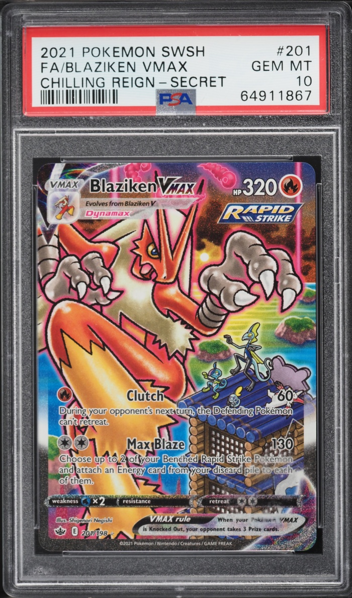 2021 Pokemon Sword & Shield Chilling Reign Alt Art Blaziken VMAX #201 PSA 10 GEM MINT